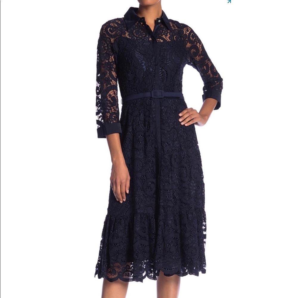 Nannette Lepore Collared Floral Lace Midi Dress